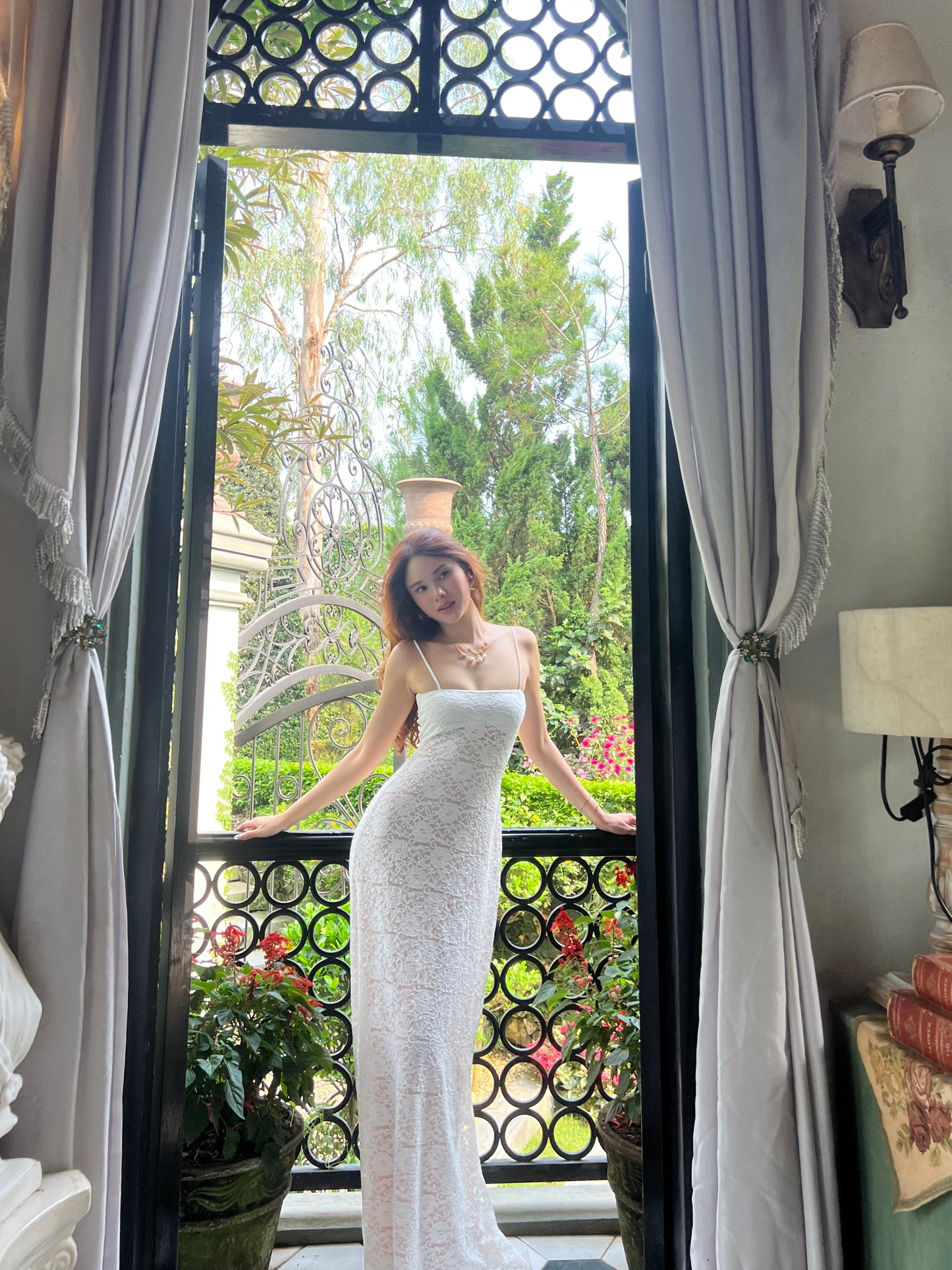 Lacey dress - double lined back tie maxi