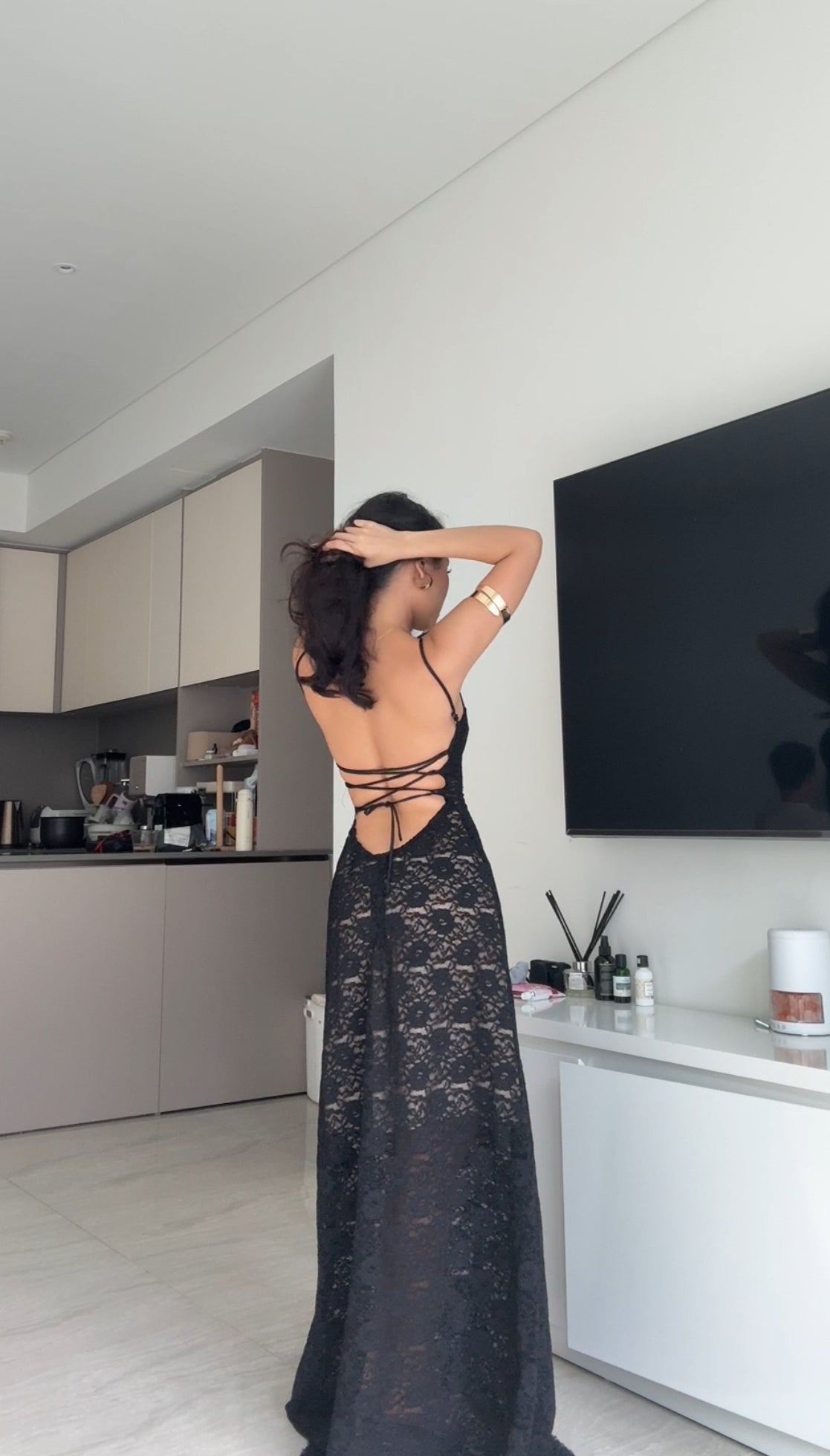 Lacey dress - double lined back tie maxi