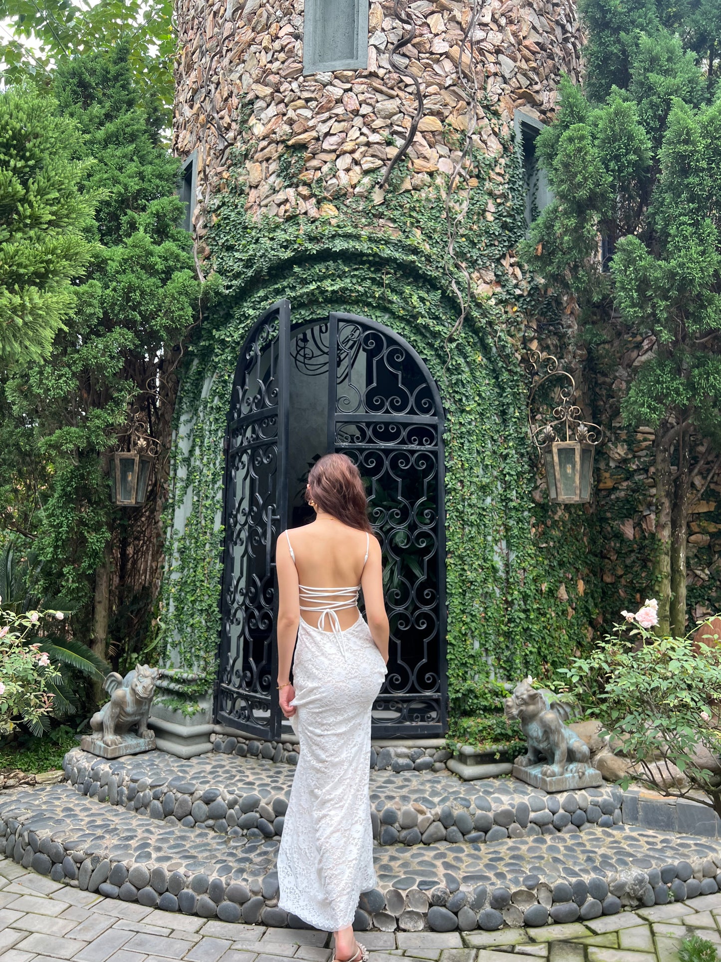 Lacey dress - double lined back tie maxi