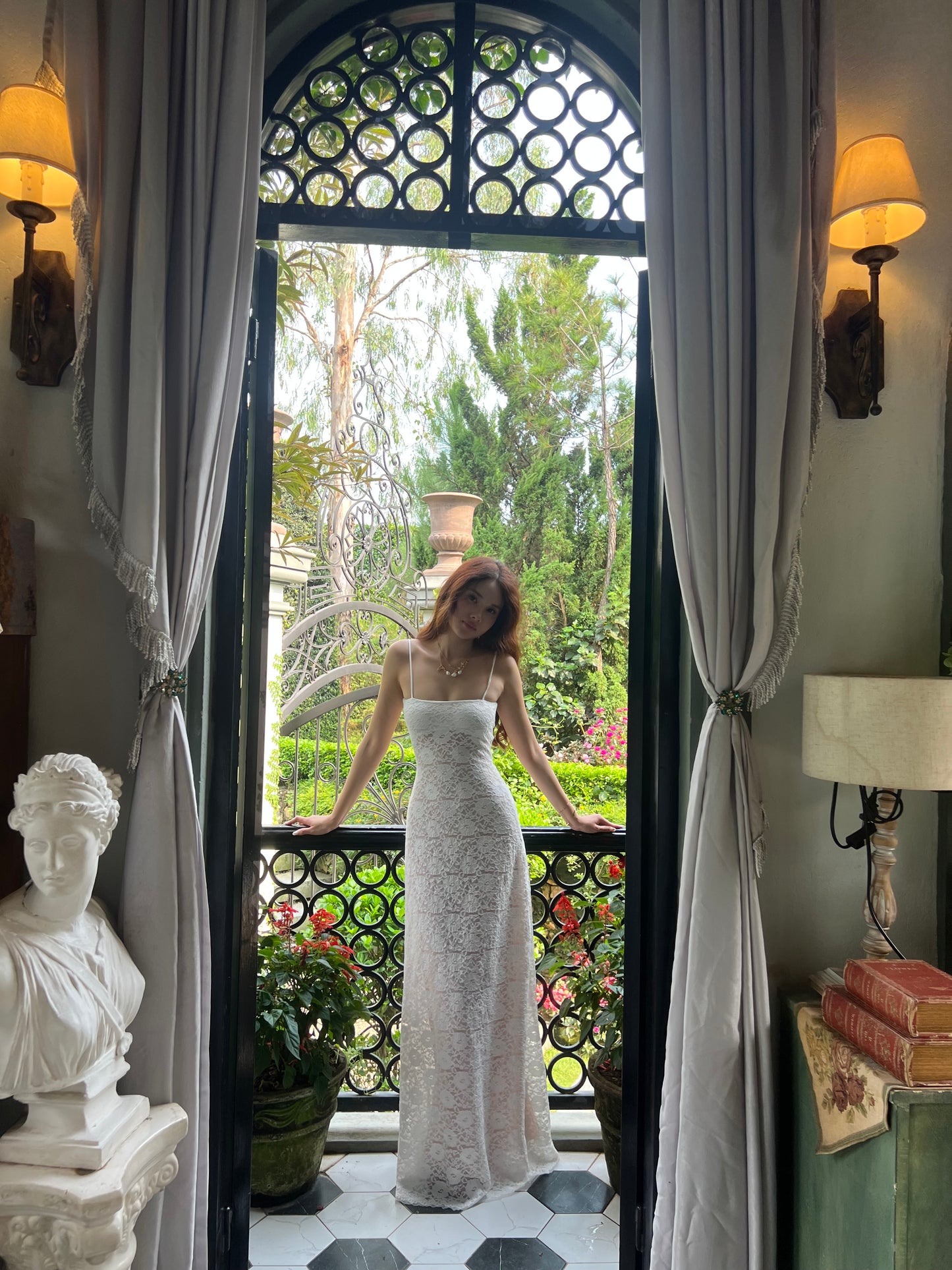 Lacey dress - double lined back tie maxi