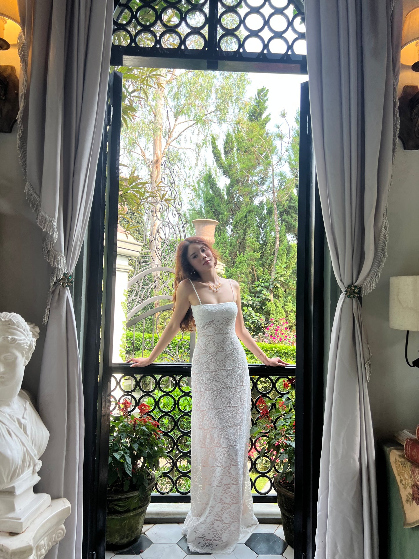 Lacey dress - double lined back tie maxi