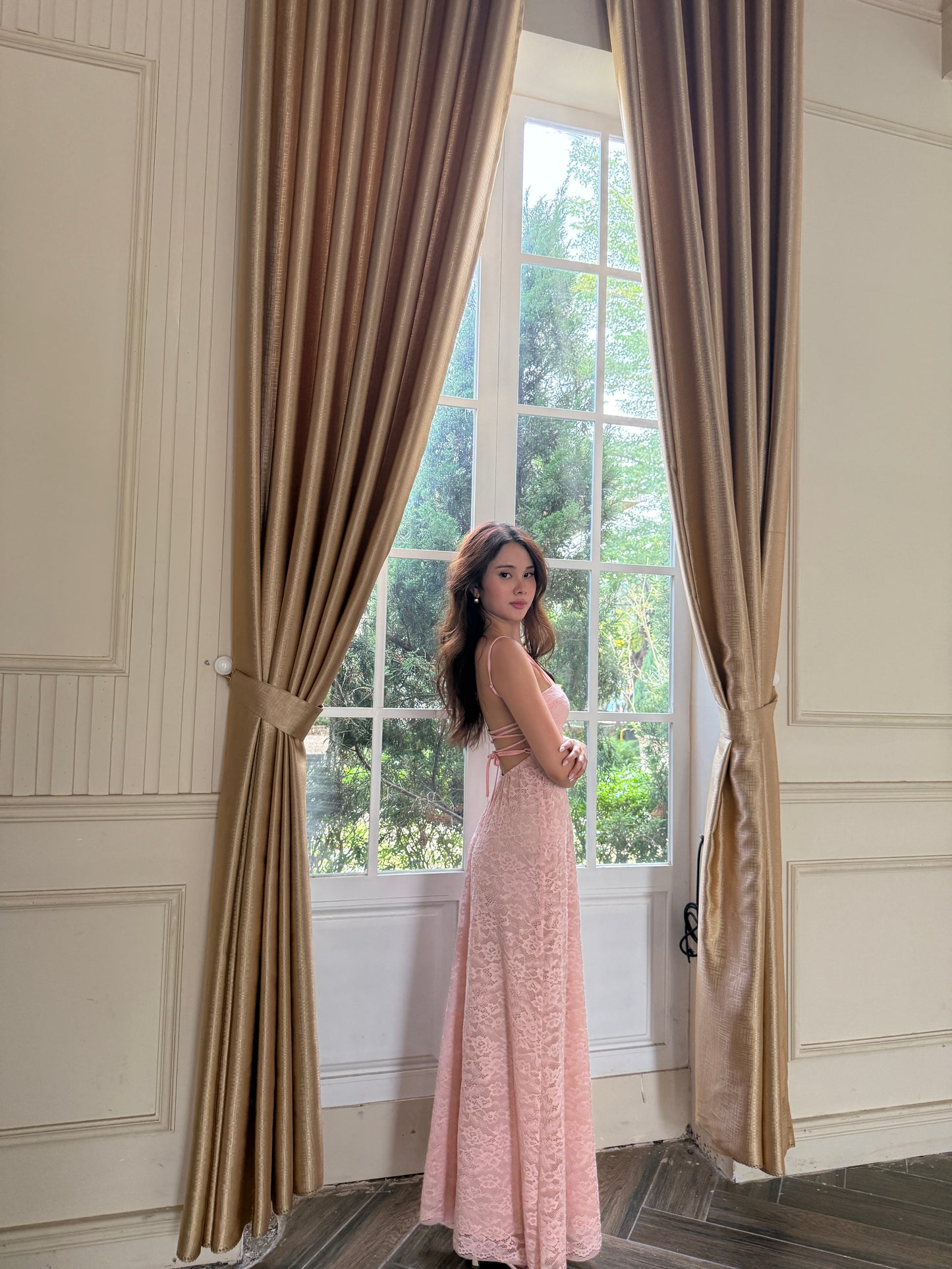 Lacey dress - double lined back tie maxi