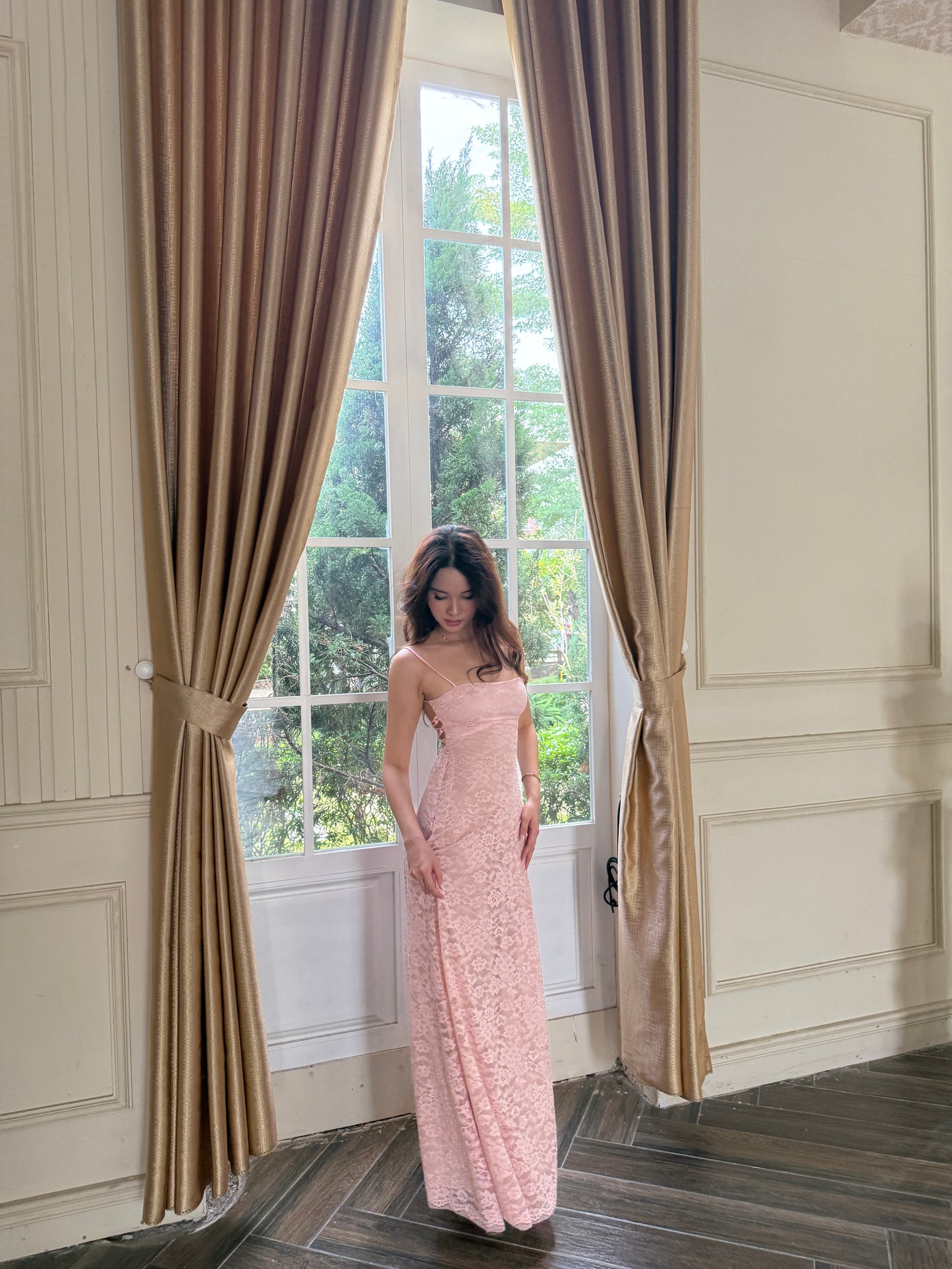 Lacey dress - double lined back tie maxi