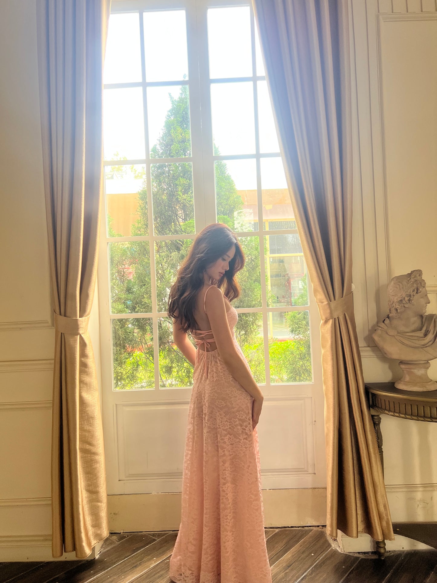 Lacey dress - double lined back tie maxi