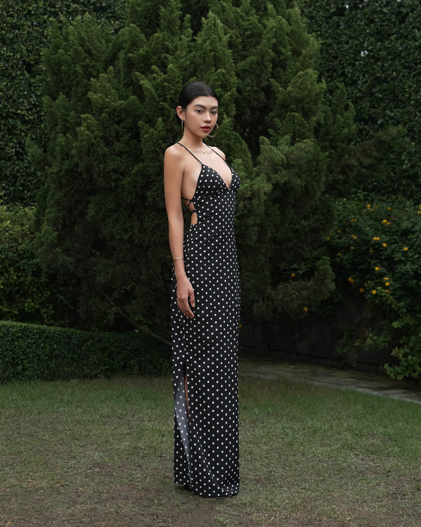 Olivia dress - back tie polka dots maxi
