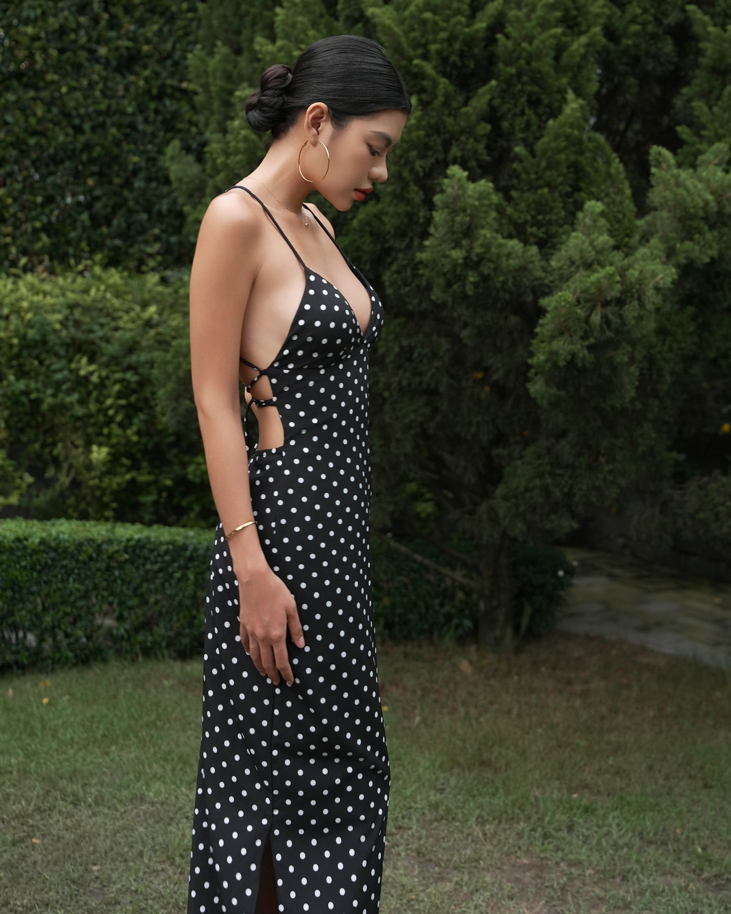 Olivia dress - back tie polka dots maxi