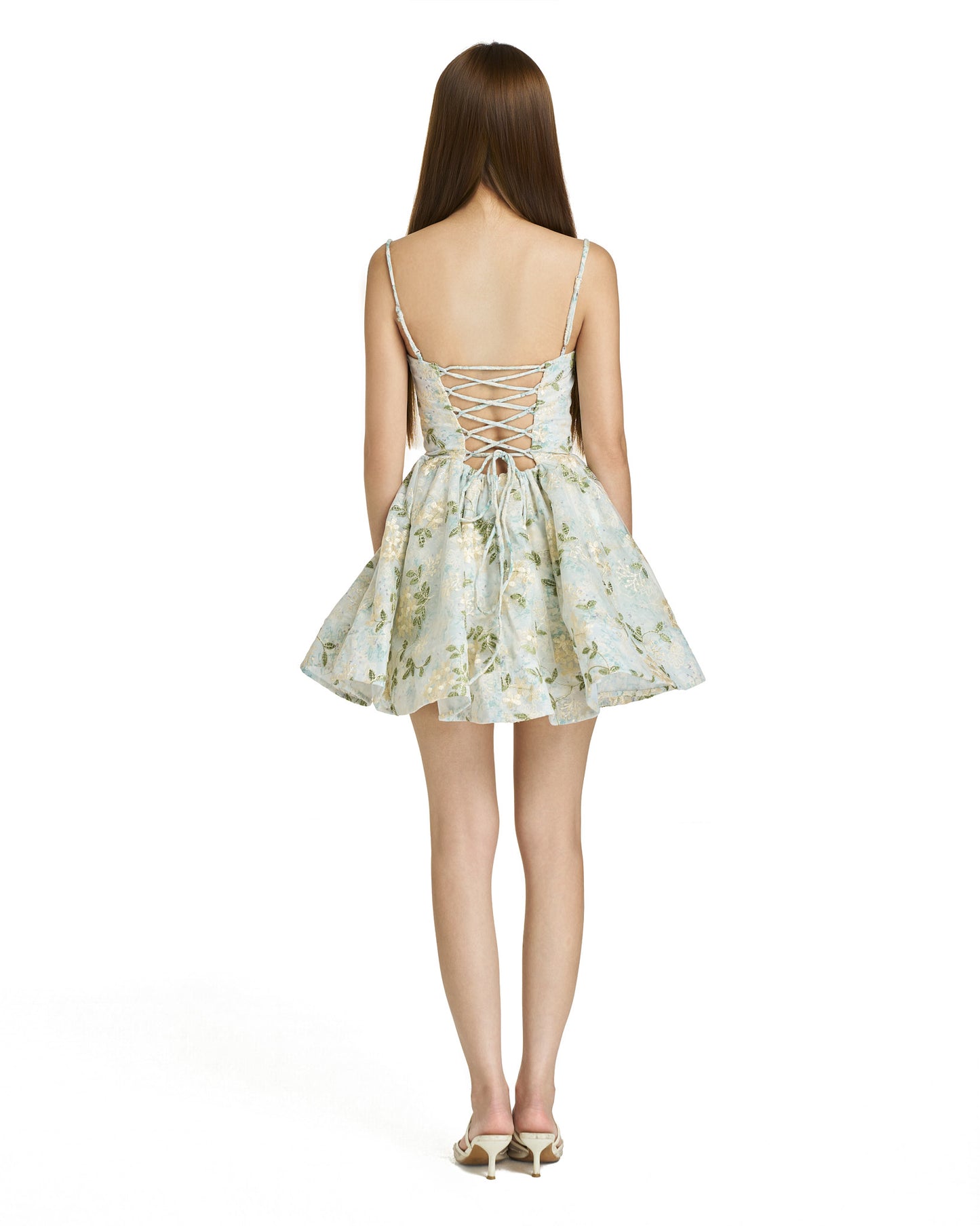 Lily dress - Green flowers print back tie mini