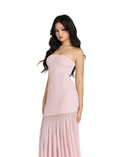 Amelia dress - legs see through maxi (pink and black)