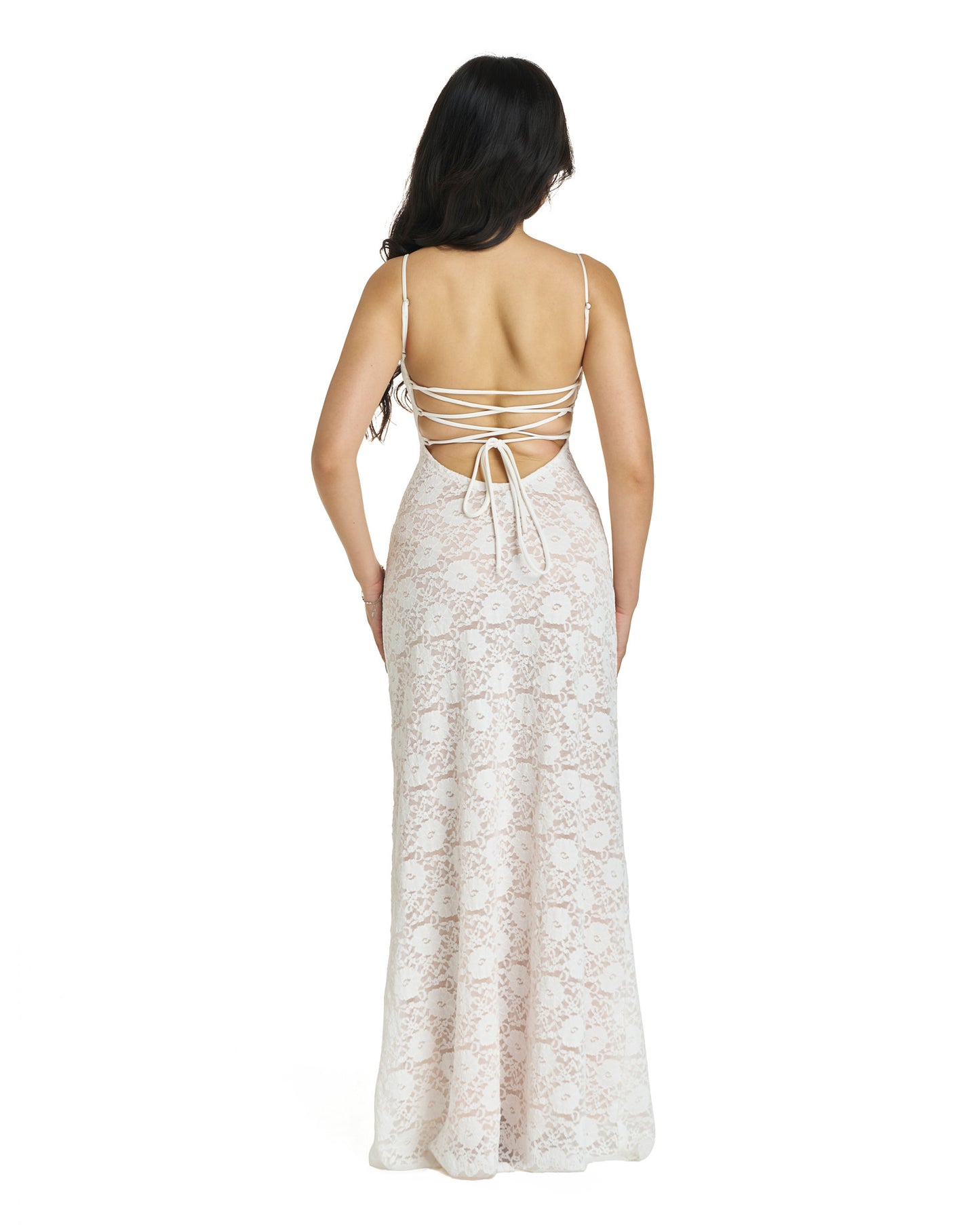 Lacey dress - double lined back tie maxi (white)
