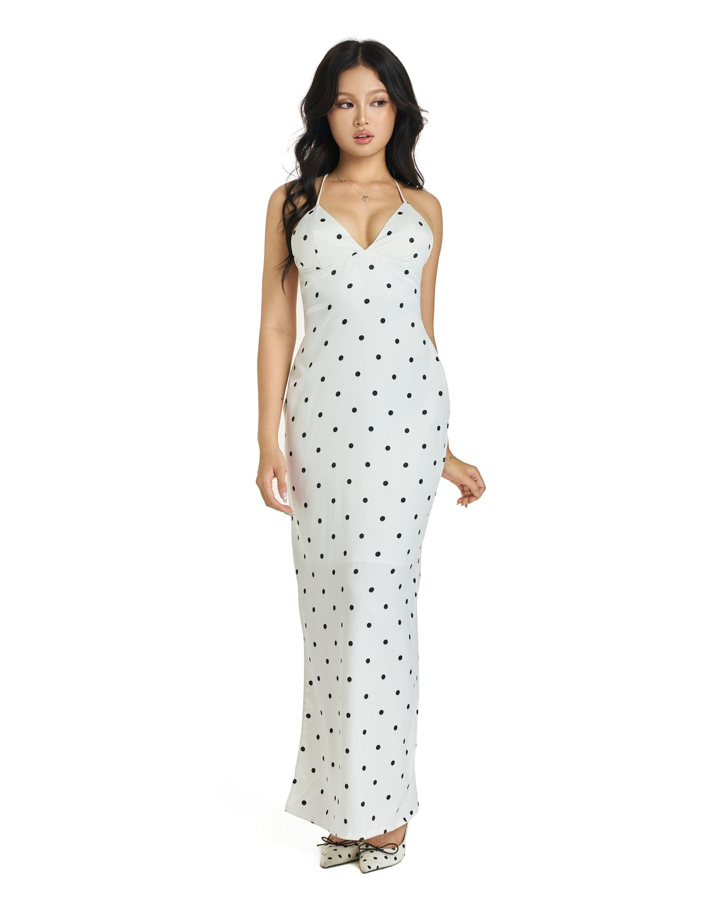 Olivia dress - back tie polka dots maxi