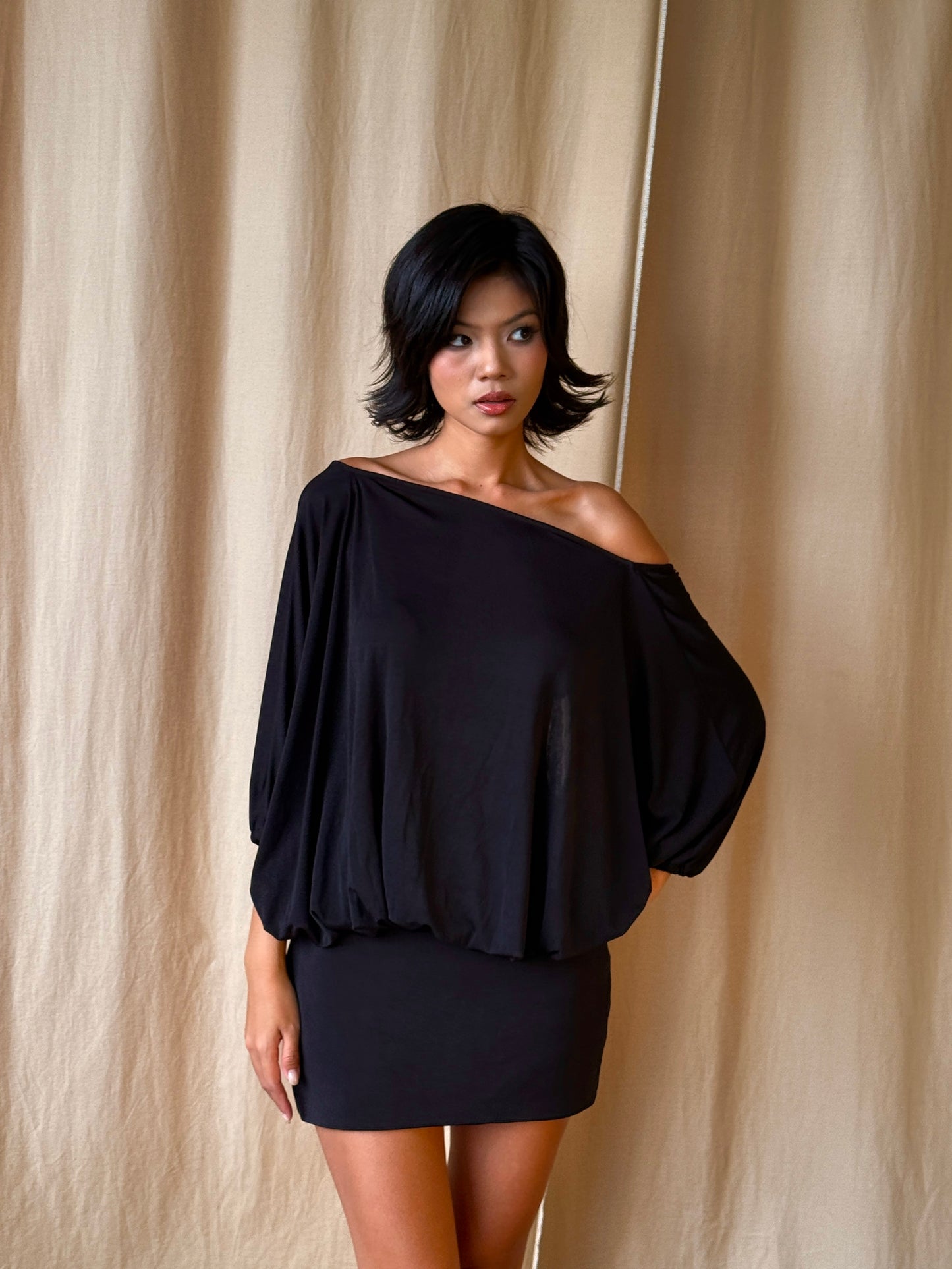 Vivian dress - backless tie mini (black)