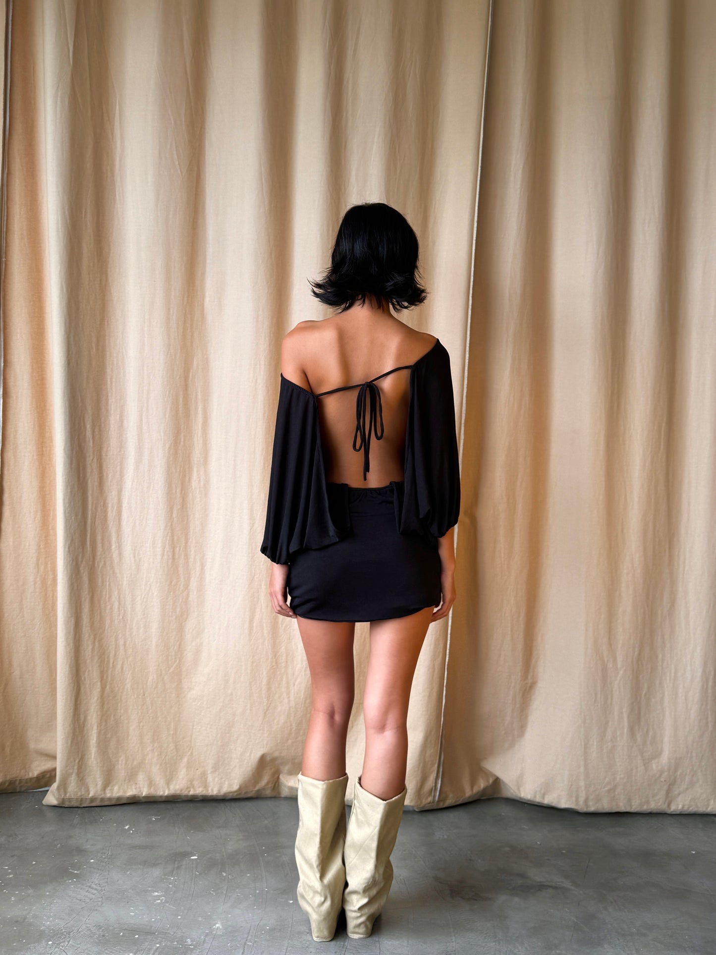 Vivian dress - backless tie mini (black)