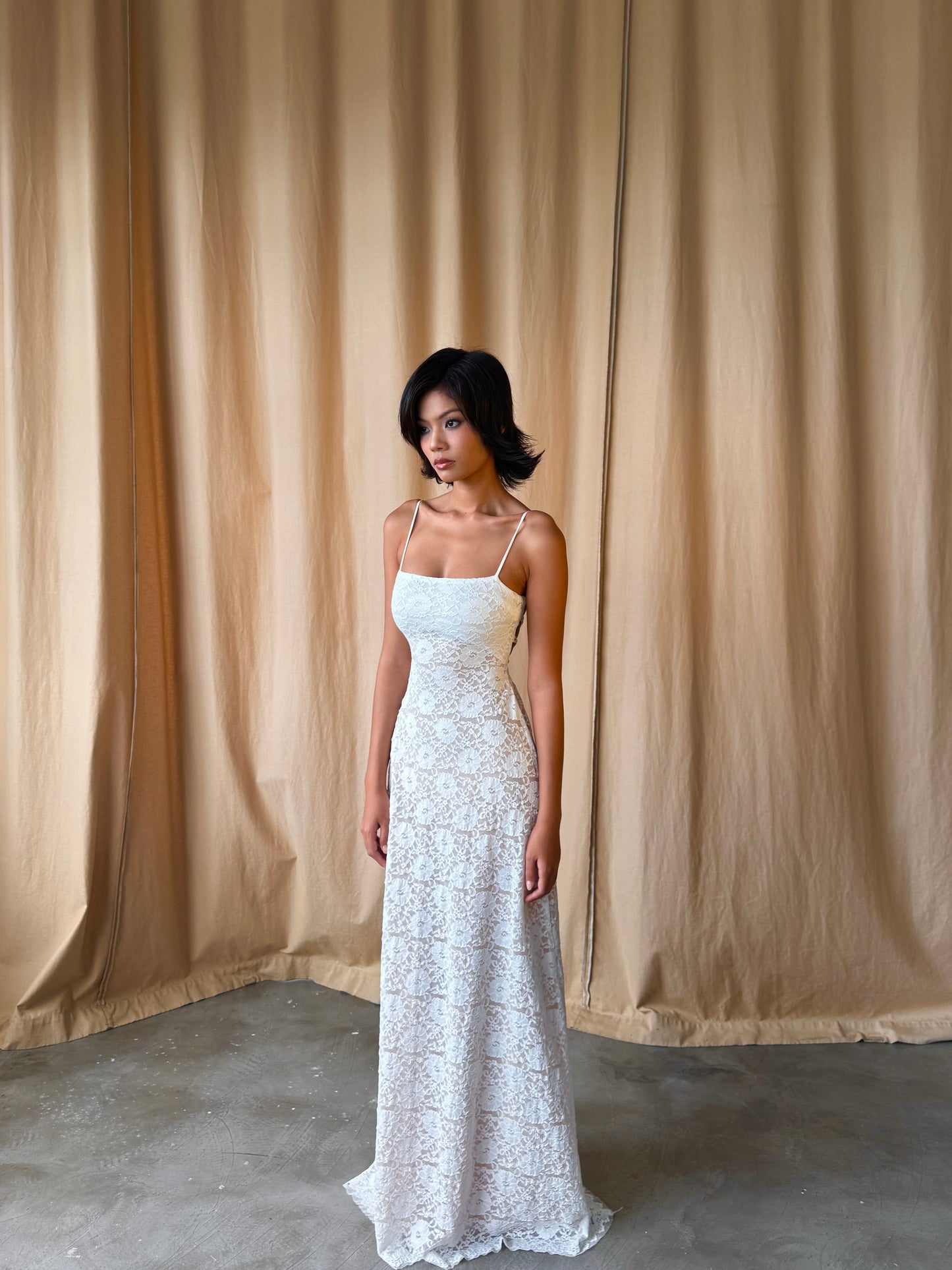 Lacey dress - double lined back tie maxi (white)