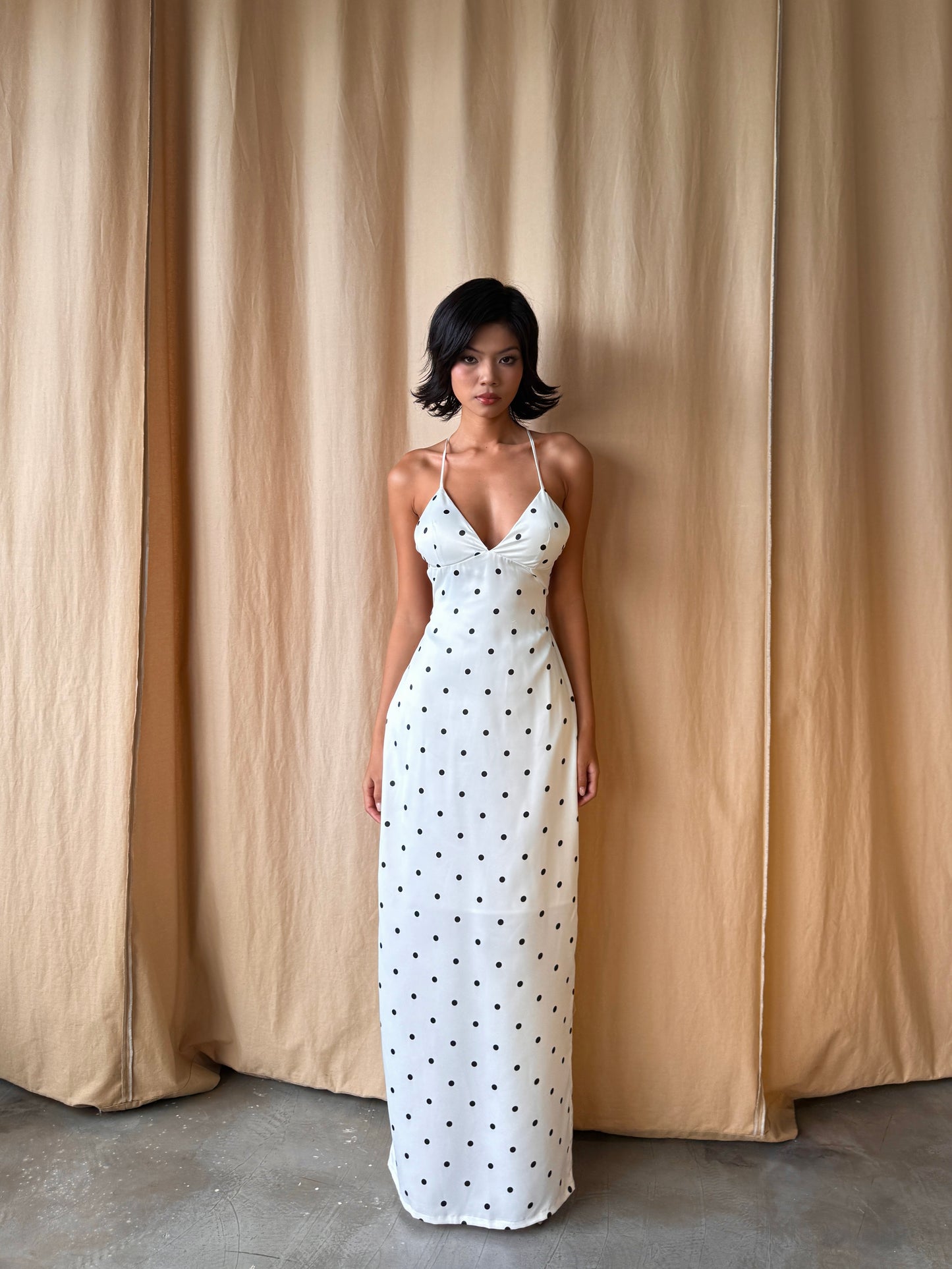 Olivia dress - back tie polka dots maxi