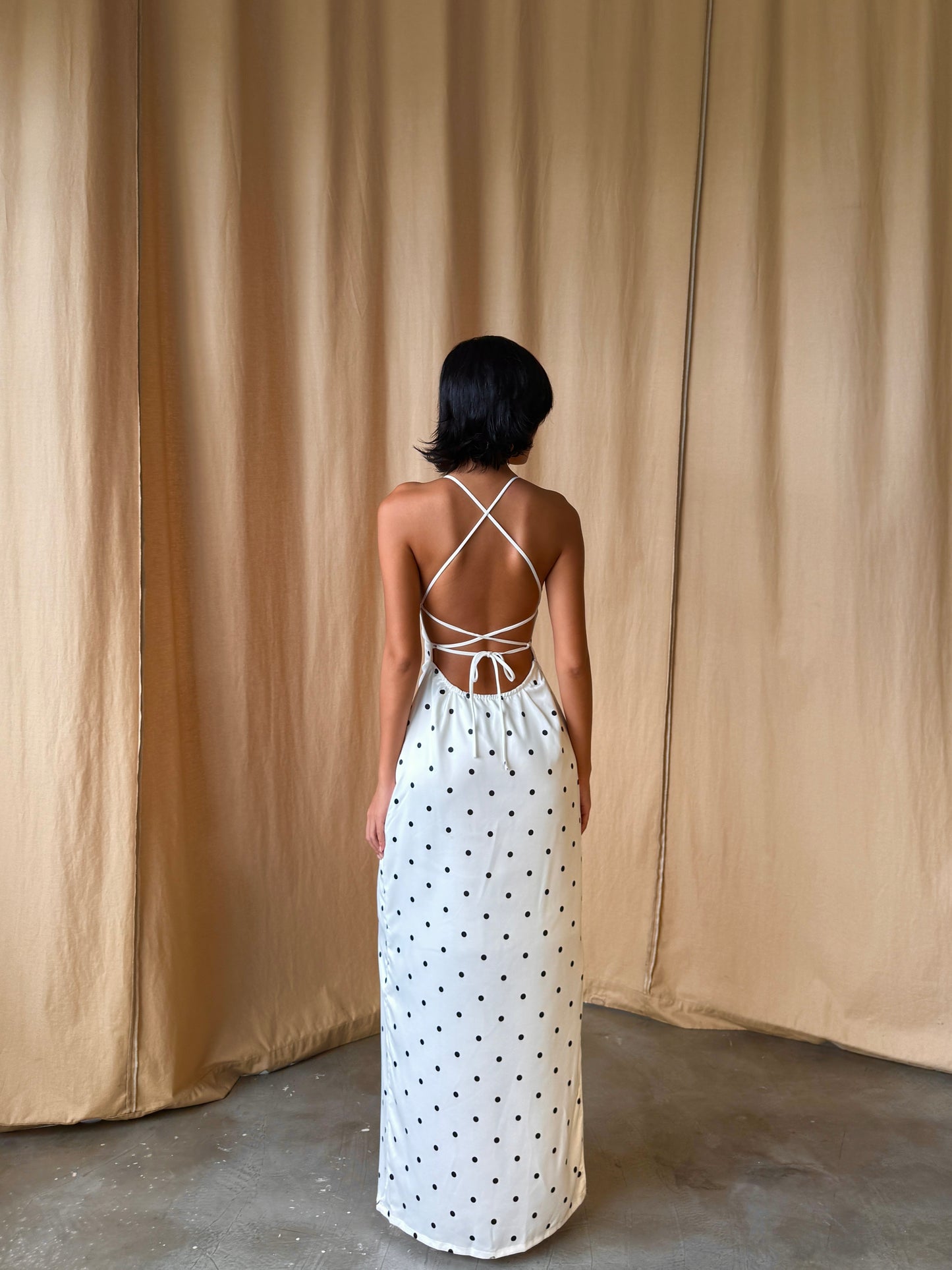 Olivia dress - back tie polka dots maxi