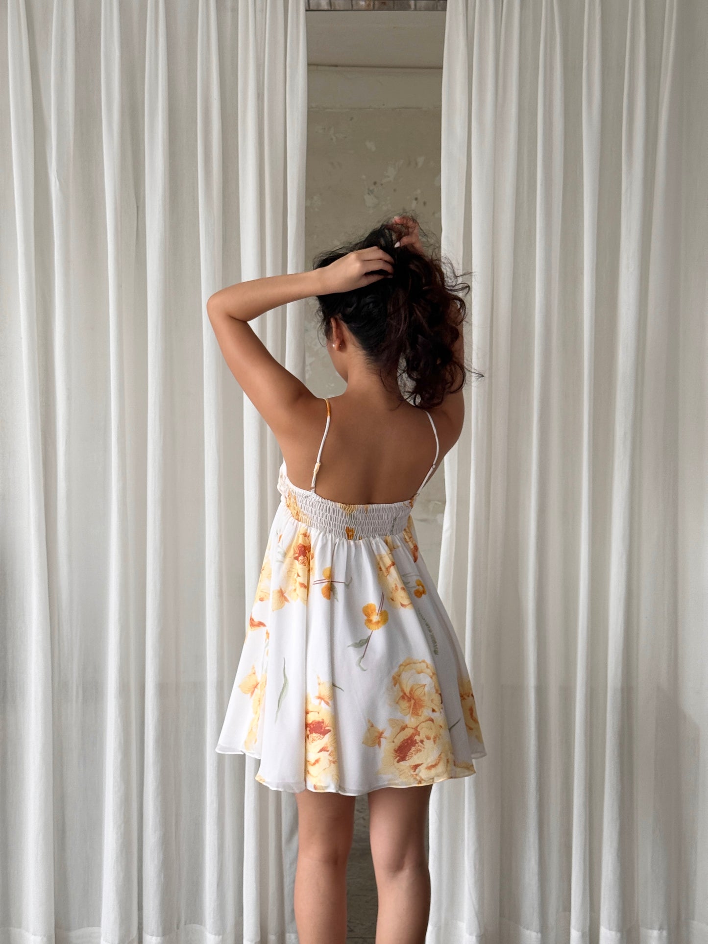 Dahlia dress - Orange flowers fluffy mini