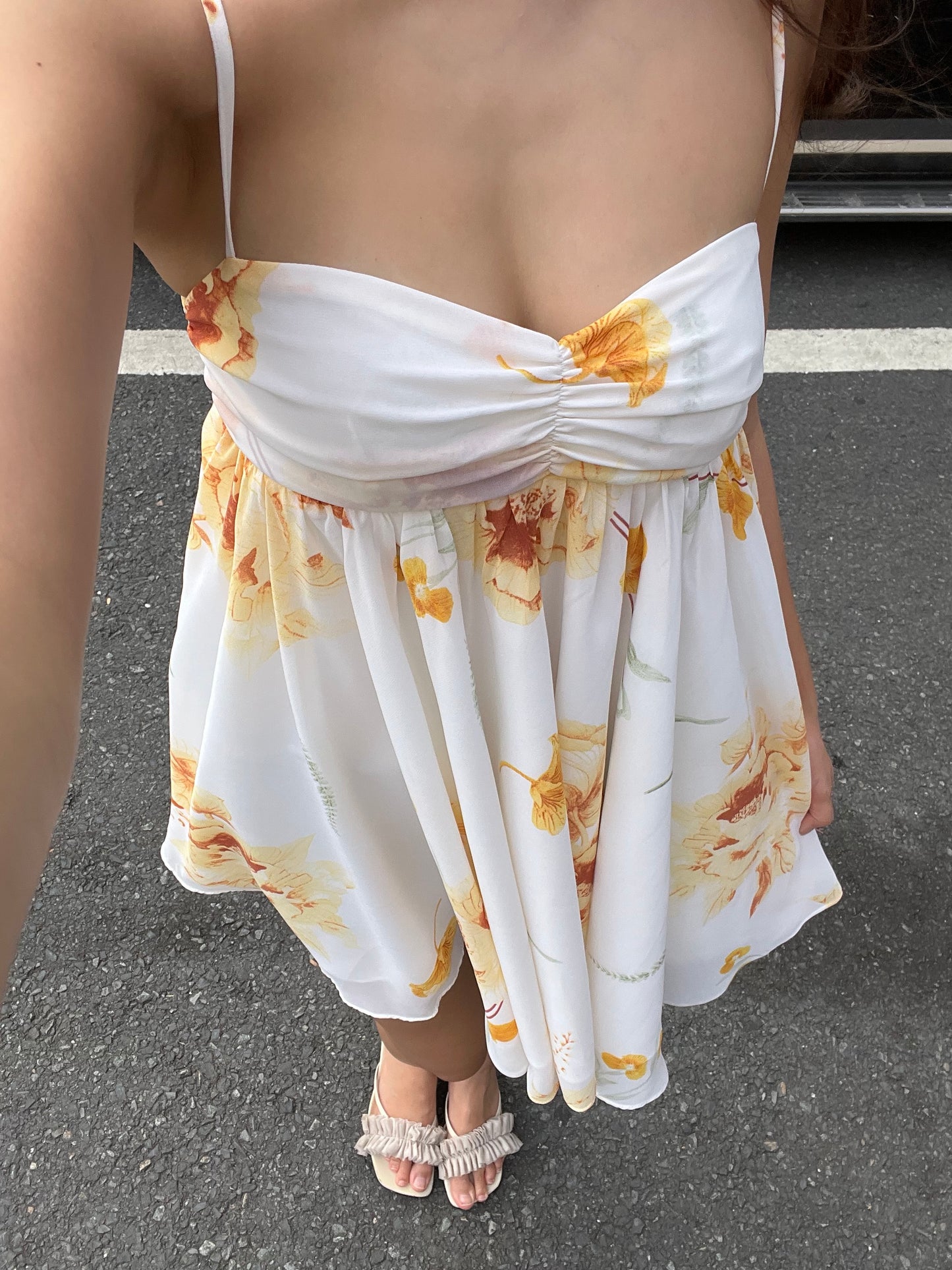 Dahlia dress - Orange flowers fluffy mini