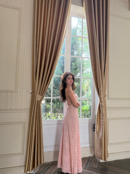 Lacey dress - double lined back tie maxi (black and pink)