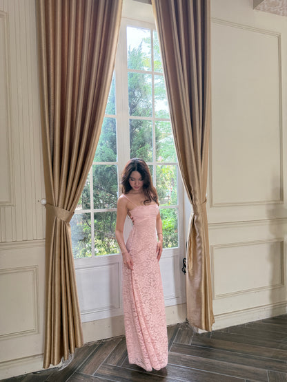 Lacey dress - double lined back tie maxi (black and pink)