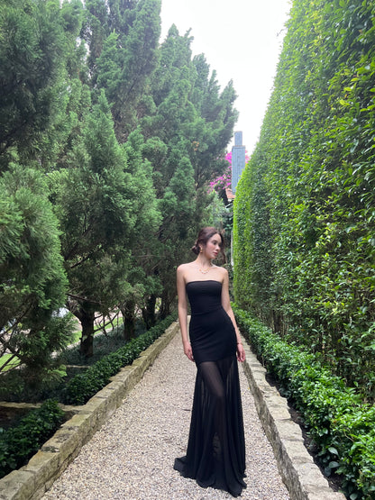 Amelia dress - legs see through maxi (pink and black)