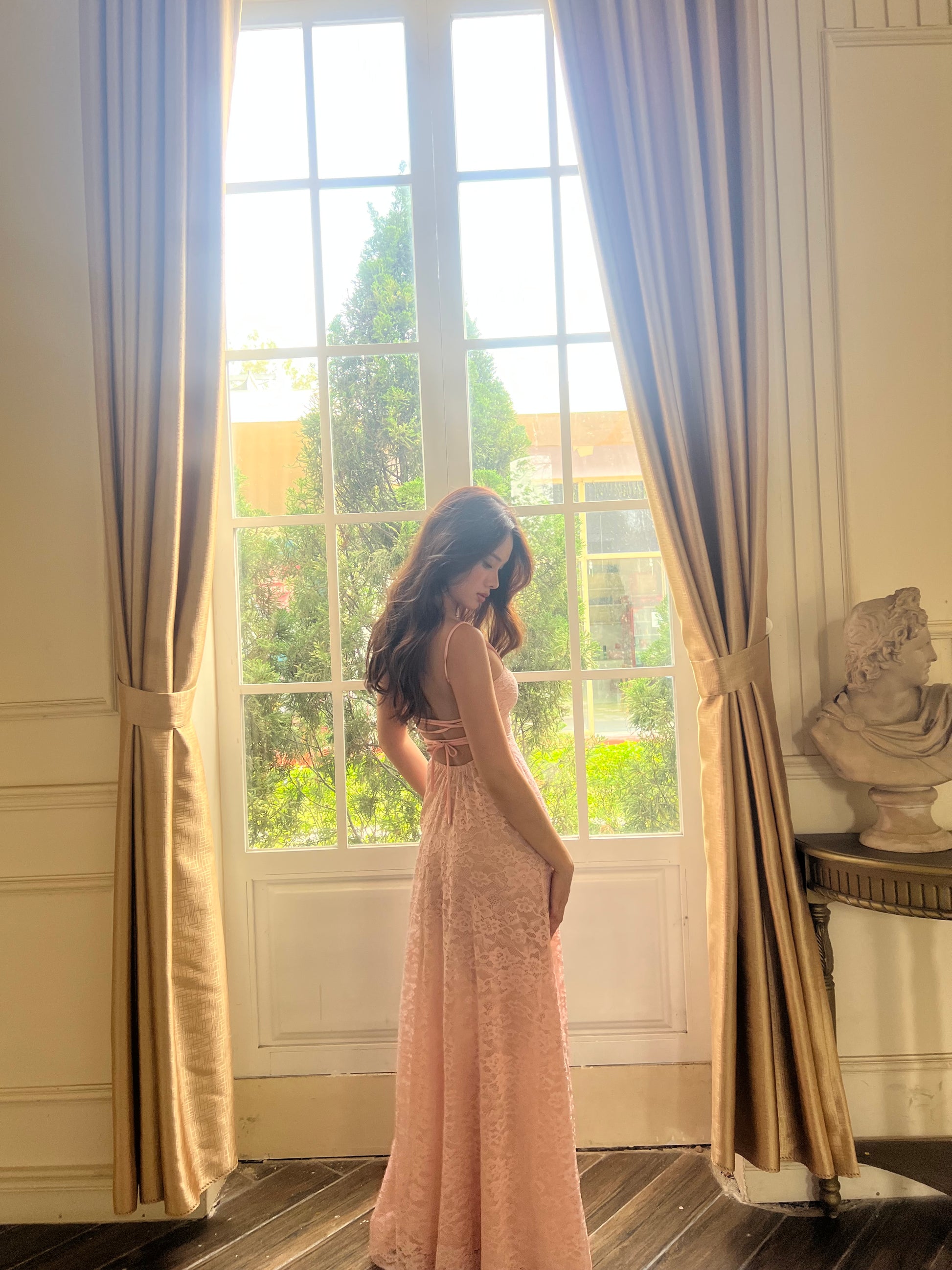Lacey dress - double lined back tie maxi (black and pink) Bonita Rosabelle Lacey dress - double lined back tie maxi (black and pink) Bonita Rosabelle