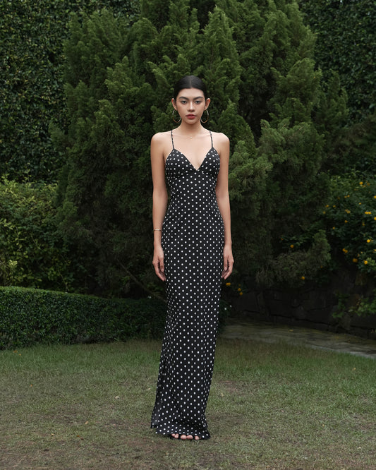 Olivia dress - back tie polka dots maxi